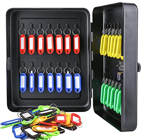 Key Safe Wall Mounted Key Box, 28-Key Cabinet with Combination Lock, Resettable Black Digital Security Storage Box, Steel Security Key Organizer with 30 Key Tags, for Property, Garage, Office