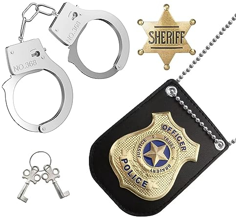 Policía Juguete Kit, Esposas Juguete Niños, Accesorios de disfraz de policía, Placa de policía y esposas de juguete para Niños Halloween Fiesta Carnaval Juego de Roles Accesorios