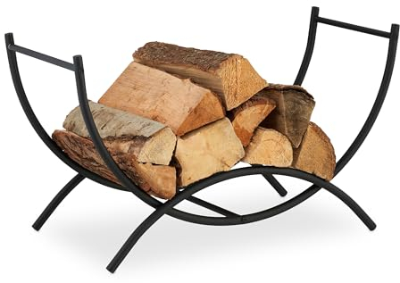 Relaxdays Cestino Metallo Nero Portalegna, Cesto Porta Legna da Ardere per Camino, da Interni, HLP: 38x67x32,5 cm, Acciaio