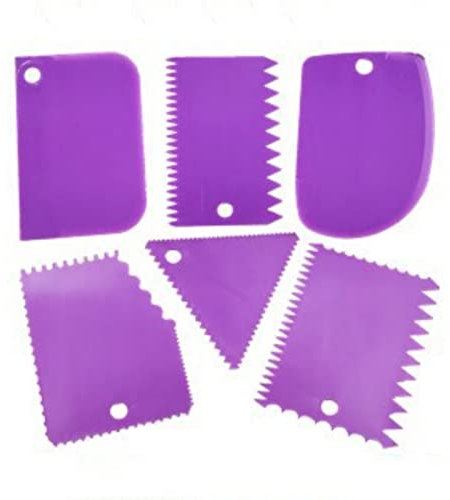 Lot de 6 grattoirs à gâteau, lisseur, trapèze, demi-cercle, arc, dents de scie, grattoir à crème, ensemble d'outils de fabrication de gâteaux, violet