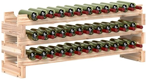 HOMCOM Wooden Wine Rack 3 Tier Shelf for 36 Bottles Shelving Storage Holder