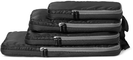 Amazon Essentials Ultraleichte Kompressions-Packwürfel mit Reißverschluss, 4er-Set, Schwarz