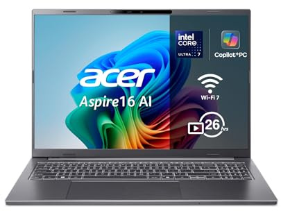 acer Aspire 16 AI Copilot+ PC A16-52M, Ordenador Portátil 16 Full HD IPS (Intel Core Ultra 7 258V, 32 GB RAM, 512 GB SSD, Intel ARC 140V GPU, Windows 11 Home), Hierro, Teclado QWERTY Español