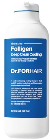 Dr.FORHAIR Folligen Deep Clean Kühlendes Shampoo, koreanische Haarpflege, klärendes und kühlendes Kopfhaut-Shampoo, Anti-Schuppen, für Haarverdichtung und volleres Aussehen, 500 ml