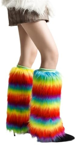 Cazqgoy Chauffe-jambes pour femme Arc-en-ciel Coloré Fluffy Plush Chaudes Chaussettes Chaudes Jambes Chaudes Jambes Cuff, Couleur, 20