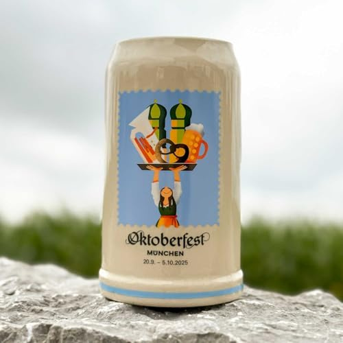 Bavariashop | Offizieller Oktoberfest-Krug 2025 | Wiesn Jahres-Krug aus Steingut | Oktoberfest Sammlerkrug | 1,0 Liter