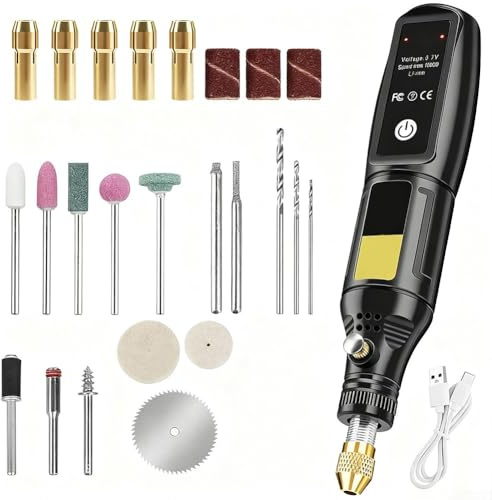 Juego de herramientas giratorias inalámbricas de 16000 RPM recargable por USB, mini amoladora con 24 accesorios para grabado, molienda, pulido, bricolaje