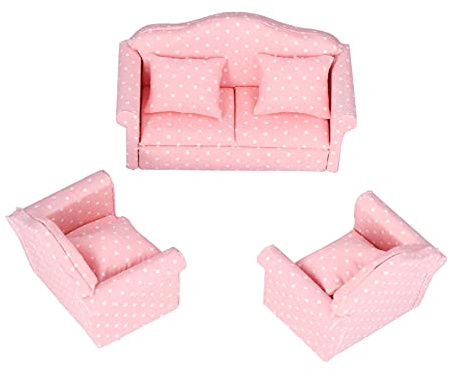 OVAQUIXI Mini canapé pour Maison de Poupée, Stimule L'imagination, échelle 1:12, Mobilier de Maison de Poupée, Jouets pour Motif à Pois, Salle à Manger, Scène de Jeu, 3 Canapés en Bois Composite +