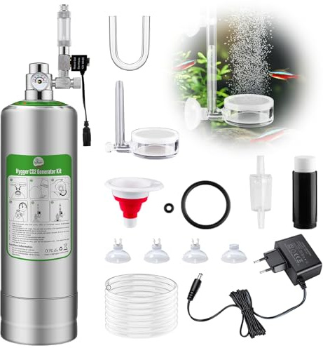 Sistema di generatore di CO2 per acquari, 5 l, reattore all'anidride carbonica con cilindro di CO2, regolatore, diffusore, valvola ago e contatore di bolle, per serbatoi di piante