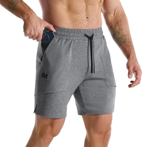 ZENWILL FlotaBols Pantalones Cortos Deporte Cremallera Hombre Pantalón Corto Gym Transpirable,Shorts Elástica Algodón Running(Gris Oscuro,S)