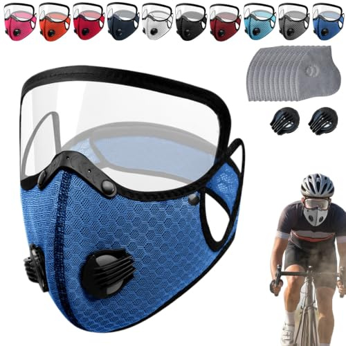 Générique Masque anti-poussière à filtre à charbon réutilisable avec lunettes réglables, résistant aux UV, détachable, adapté au cyclisme et au travail du bois