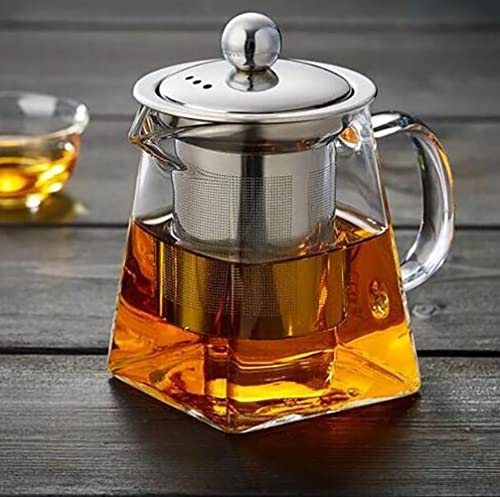 YUEMING Teteras de vidrio con infusor, Tetera Infusiones, Tetera de vidrio de borosilicato de forma cuadrada con coladores de té para infusiones de hojas sueltas, Infusor de extraíble (550ml)