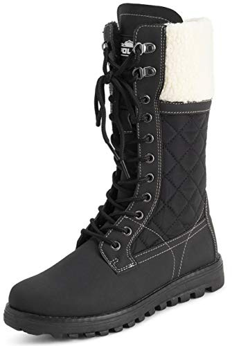 Polarr Femmes Fausse Fourrure Chaude Thermique Imperméable En Marchant Neige L'hiver Semelle En Caoutchouc Bottes - Noir/Beige Peau De Mouton - UK7/EU40 - YC0600