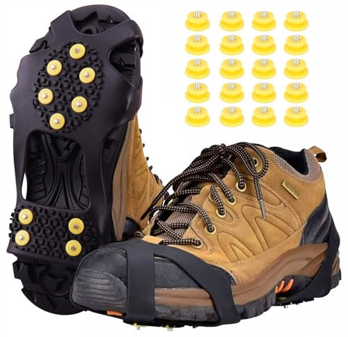 Ice Grips for Shoes and Boots, Xndryan Crampons Ice Cleats for Shoes Anti Slip Shoe Grips Ice Grippers for Walking, Hiking, Climbing (L)