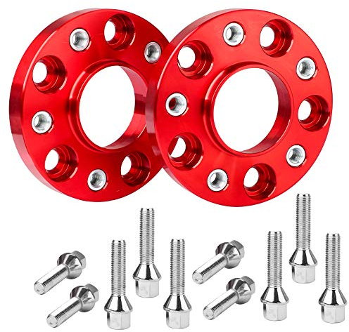 CarBole Spurverbreiterungen 5x112,20mm,66.5mm,Spurverbreiterung mit 10pcs Radschrauben,Distanzscheiben A4 A5 A6 A7 S4,Rot,2-Teilig