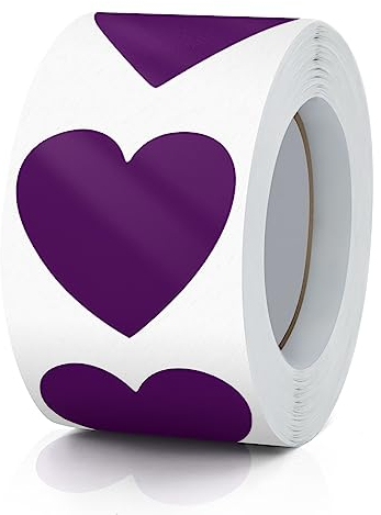 Aufkleber Herz Lila Selbstklebende Herzform Etiketten Rolle 38mm klein Farbkodierung Heart Sticker für Hochzeiten Scrapbooking Geschenke Valentinstag 500 Stück