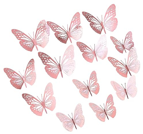 JOCXZI 3D Schmetterlinge Deko Abnehmbare Dekoration Wandtattoo Butterfly Wandsticker Schmetterling Wandaufkleber Heimdeko Kinderzimmer Schlafzimmer Deko,36 Roségold