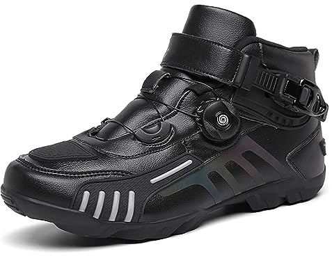 DJFOG Herren Motorradschuhe Schwarz Motocross Kurze Stiefeletten Wasserdichtes Leder, Motorrad-Offroad-Schuhe Rennsportstiefel,Schwarz,37 EU