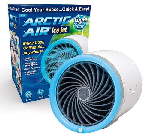 Arctic Air Ice Jet Personal Air Cooler, 3-Speed Room Cooler with Reusable Ice Packs, Portable Cooler with Multi-Directional Vent & 7 LED Lights, Whisper-Quiet Air Cooler for Room