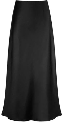 seiveini Jupe Longue Femme Chic Elegant Jupes Satin Taille Haute Maxi-Jupe Plissée Printemps Été A Noir XL