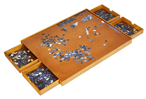 HOMASIS Table de Puzzle en Bois, Plateau Puzzle Board Jeu de Société Équipé Panneaux Latéraux, Planche de Puzzle réglable pour 1000 à 1500 PCS