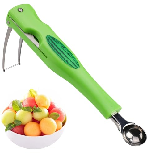 Watermelon Cutter Slicer, 3-in-1 Melon Baller Scoop Set Fruit Cutter Multifunctional Fruit Scooper Knife Watermelon Slicer Tool for Kitchen Gadgets (Green)