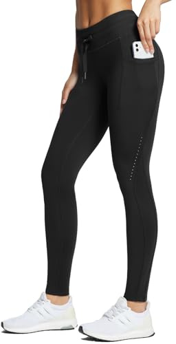 baleaf Fleece Lined Leggings Womens Waterproof Thermal Winter Warm Hiking Ski Running Leggings High Waisted with Pockets Black-25'' M