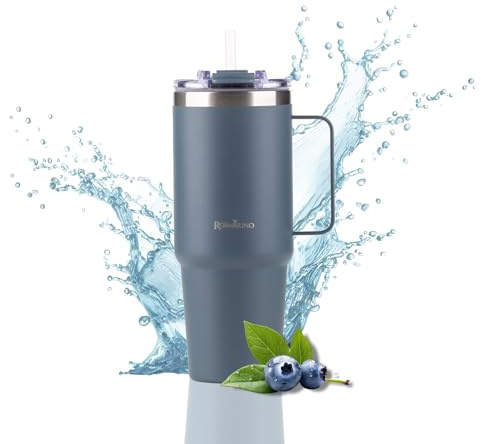 Thermobecher XL 870ml Edelstahl ROSMARINO | Isolierbecher mit Strohhalm | Hält 11h Kalt & 7h Warm | Thermosflasche Auslaufsicher | BPA-frei | Kaffeebecher To Go