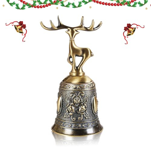 TCXWHSSM Tradizionale Vintage Oro Campana, Renna Mano Campanello, Campana Mano Classico Metallo, Campanella Babbo Natale, per Scuola, Cene al Ricevimento, Servizio Alberghiero Meditazione