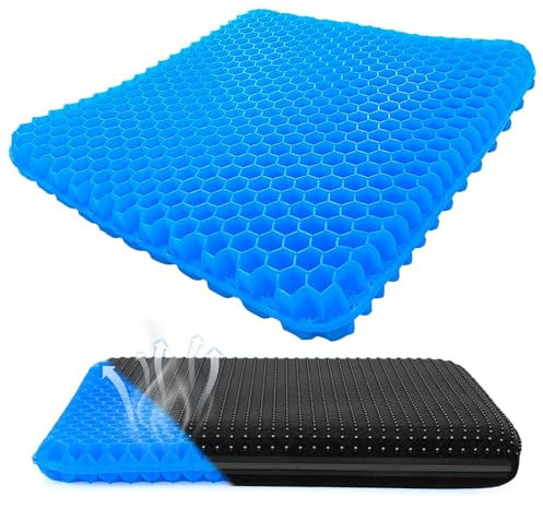 Großes Gel-Sitzkissen, doppeltes, dickes, weiches Sitzkissen, Waben-Design, lindert Rückenschmerzen, kühles Gel, orthopädische, ergonomische Kissen für Auto, Büro, Zuhause, Rollstuhl und Stuhl