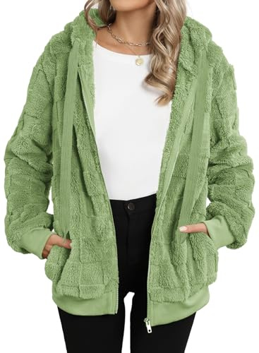 Nirovien Womens Fleece Jacket Sherpa Fuzzy Jacket Fluffy Sweater(Green,S)