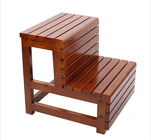 Wooden Bathroom Stool with Double Layer Step Design for Waterproof and Corrosion Protection Non Slip Step Bench for Bathtub Foot Pedal Solid Wood Step Ladder for Bath Barrel (Color: B)