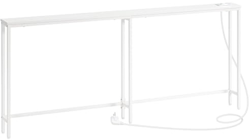 HOOBRO Consola con regleta, Consola con estación de Carga, Mesa Auxiliar Estrecha, Consola detrás del sofá, para Entrada, recibidor, recibidor, Blanco EWT185CXG01