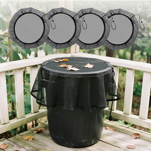 Red para barriles de Lluvia, 4 Unidades, Cubierta Ajustable de 100 cm, Cubierta de con cordón, Tapa para Barril de Lluvia, protección contra Hojas, Insectos, Insectos y Animales pequeños