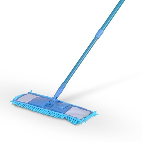 Bestlivings Set di lavapavimenti (blu chiaro) con rivestimento in ciniglia – mocio con clic a piedi 360 gradi giunto per tutti gli angoli – Comfort detergente per pavimenti