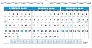 House of Doolittle 2026 Three-Month Wall Calendar 17 x 8, Blue (3647-26)