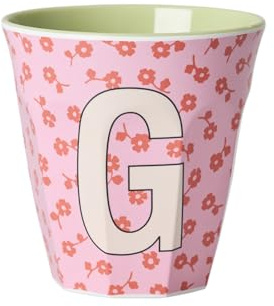 Rice Melmain Gobelet à motif floral moyen – Lettre G – Gobelet pour enfant – Gobelets de camping Vaisselle de camping Tasse en mélamine incassable sans BPA