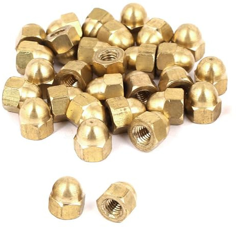 Unifizz Acorn Hex Cap Nuts,30Pcs M6 Dome Nuts Brass Hexagon Decorative Cap Nut for Screws Bolts Brass Tone