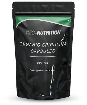 Organic Spirulina 500mg – 60 Vegan Capsules - Pure with No Additives – Resealable and Recyclable Pouch No fillers or Binders
