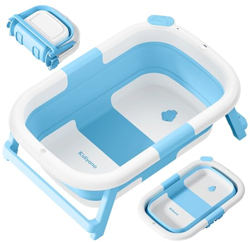 Kidiyana Bañera Plegable para Bebés con Soporte, Estable y Antideslizante, Plegable para Ahorrar Espacio, con Desagüe, PP y TPE, 30 L, Bañera Compacta y Portátil, Bañera Plegable, 0-3 años