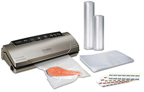 CASO VC 10 Sonderedition - Vakuumierer mit umfangreichem Zubehör, Testurteil Sehr Gut, inkl. 50 Profi-Folienbeutel und 2 Profi-Folienrollen, Silber