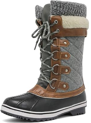 DREAM PAIRS Women's Mid-Calf Waterproof Winter Snow Boots,Size 8,Black/Grey,MONTE_02