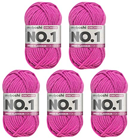 myboshi No.1 Wolle zum Häkeln und Stricken, Schnellstrickgarn, langlebige Mützenwolle, Strickwolle, Häkelwolle, mulesing-frei, 50g, Ll 55m Rosa (Orchidee) 5 Knäuel