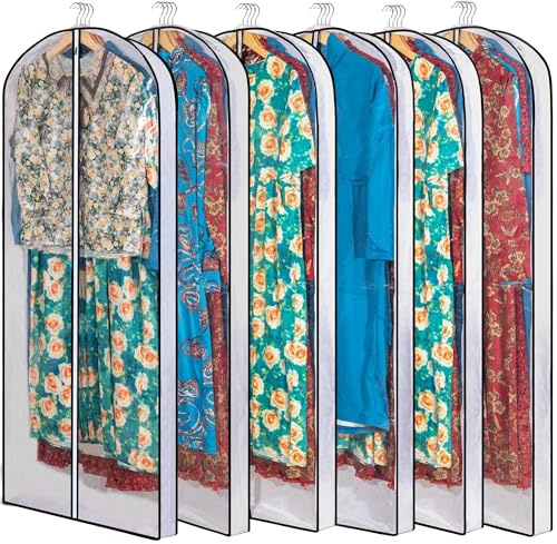 Mskitchen Clear Garment Storage with 4 Gusseted Hanging Covers - Durable, Transparent Protectors for Long Coats, Gowns, Dresses - 24x 60x 4 / 6 Pack