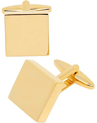 Jonwo Quadrat Glänzend Gold Silber Schwarz Manschettenknöpfe für Herren In Geschenkbox Männer Manschettenknopf Men Cufflinks Hochzeit Hemd Party Geburtstag Jubiläum Kleid (14K Vergoldet)