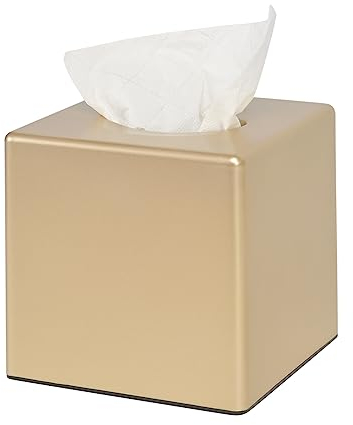 Y-in Hand Tissue Box Cover, Square Facial Tissue Holder Storage for Bathroom Vanity, Countertops, Dressers, Night Stand, Parlors and Offices - Gold