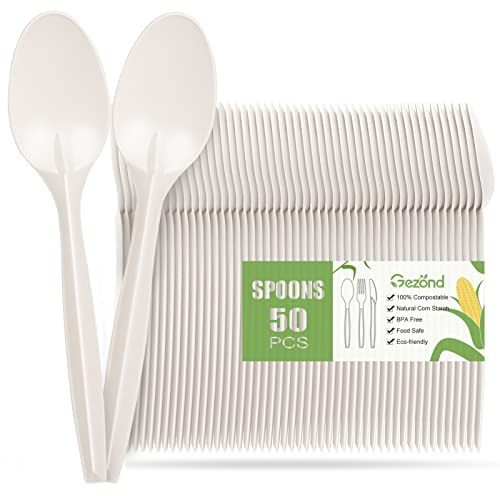 Gezond Compostable Spoons 50 Pack 6.7 Inch Disposable Spoons Heavy-duty