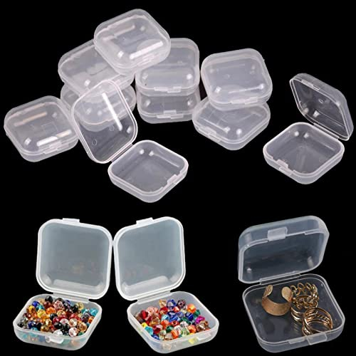 12 Stück Klare kleine Plastikbehälter Aufbewahrungsbox, transparente Lagercontainer mit Deckel, quadratische leere Mini-Aufbewahrungsbox für Perlen, Schmuck und andere Bastelartikel (35 x 35 x 18 mm)