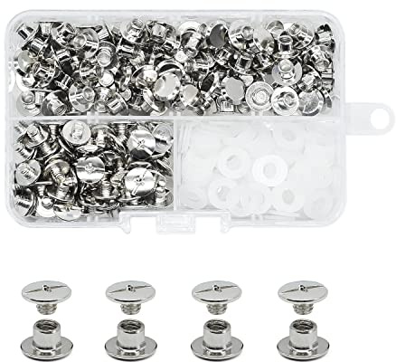 JINTANG 100 Sets Chicago Screw Posts M5x4mm Rivet Chicago Binding Screws | Metal Rivet Replacement Repair for Bags, Collar, Harness, Luggage, Purse, Dog Lead, Backpack, Belt Silvery