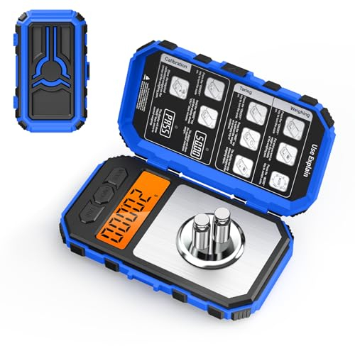 ORIA Digitalwaage Milligramm Feinwaage, 50g/0,001g Präzisions Taschenwaage Schmuckwaage, LCD Mini Waage Tragbare, Tara Funktion, 10g x 2 Stk. Kalibriergewichte - Blau